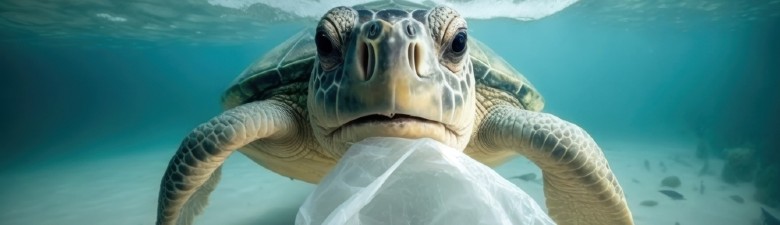 Želva v oceánu s plasem